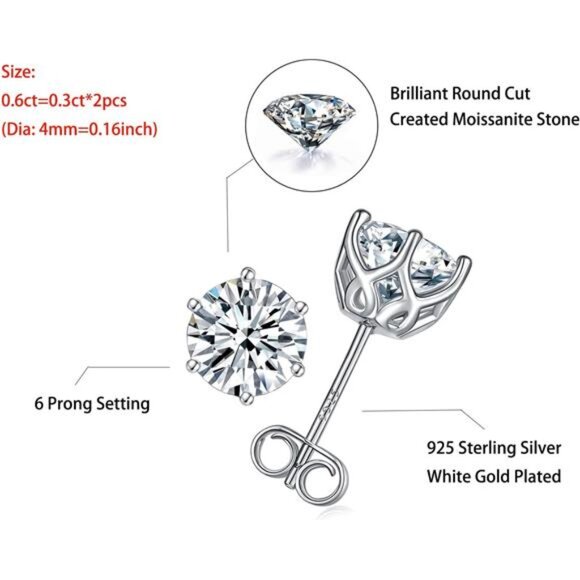 Moissanite Stud Earrings 2-4ct G H I Color 925 Sterling Silver White Gold Plated - Picture 2 of 8